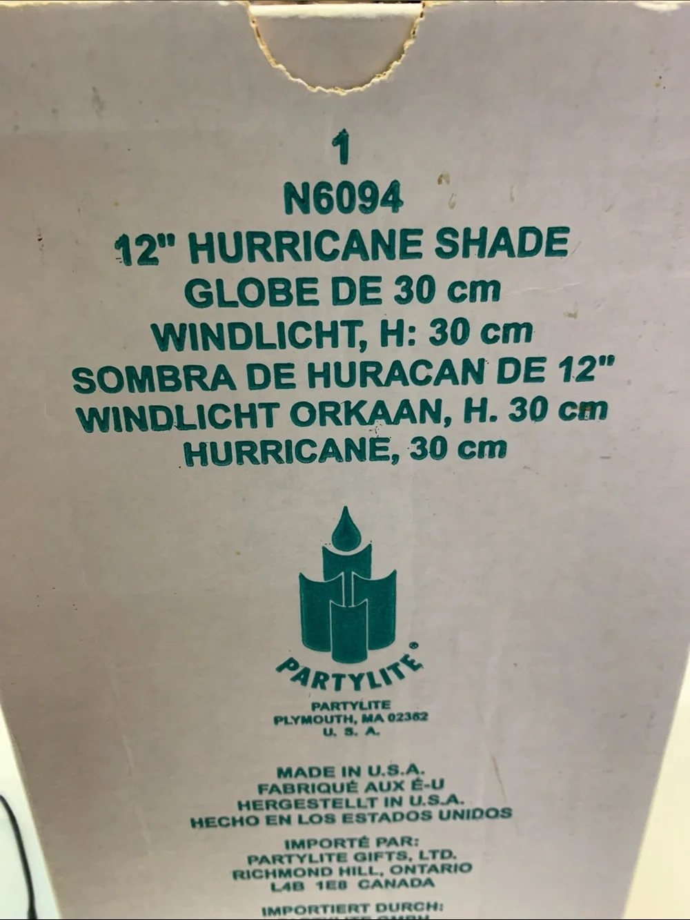 Partylite 12” Hurricane Shade Globe P6094 NEW in Box